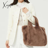 Xajzpa - Luxury Large Tote Women’s Bag Fashion Fuax Fur Lady Shoulder Handbag Soft Plush Warm