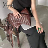 Xajzpa - Luxury Long Tassel Clucth Bags For Women Designer Leather Woven Lady Handbags High Quality