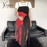 Xajzpa - Luxury Long Tassel Clucth Bags For Women Designer Leather Woven Lady Handbags High Quality