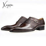 Xajzpa - Luxury Mens Business Genuine Leather Shoes Fashion Wedding Oxfords Lace-Up Pointed Toe