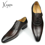 Xajzpa - Luxury Mens Business Genuine Leather Shoes Fashion Wedding Oxfords Lace-Up Pointed Toe