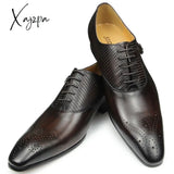 Xajzpa - Luxury Mens Business Genuine Leather Shoes Fashion Wedding Oxfords Lace-Up Pointed Toe