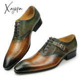 Xajzpa - Luxury Mens Business Genuine Leather Shoes Fashion Wedding Oxfords Lace-Up Pointed Toe