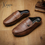 Xajzpa - Luxury Men’s Slippers Pu Leather Loafers Men Moccasins Casual Non-Slip Man Shoes Summer