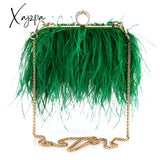 Xajzpa - Luxury Ostrich Feather Evening Bags For Women Chain Shoulder Crossbody Bag Tassel Party