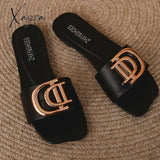 Xajzpa - Luxury Women Slippers Buckle Design Small Incense Style Casual Flat Sandals External Wear