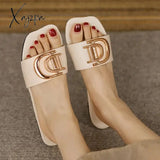 Xajzpa - Luxury Women Slippers Buckle Design Small Incense Style Casual Flat Sandals External Wear