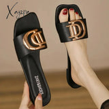 Xajzpa - Luxury Women Slippers Buckle Design Small Incense Style Casual Flat Sandals External Wear