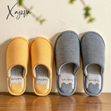 Xajzpa - Male Autumn And Winter Slipper Stripe Print Household Cotton Shoes Men Home Indoor Soft