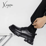 Xajzpa - Male Leather Shoes Men 2024 New Chunky Platform Retro Work Spring Autumn Derby Highstreet