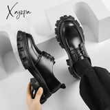 Xajzpa - Male Leather Shoes Men 2024 New Chunky Platform Retro Work Spring Autumn Derby Highstreet