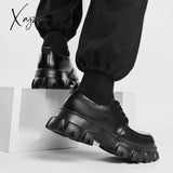 Xajzpa - Male Leather Shoes Men 2024 New Chunky Platform Retro Work Spring Autumn Derby Highstreet