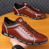 Xajzpa - Man Leather Shoes Spring Male Sneakers Casual Solid Shoe Business Sport Flat Round Toe