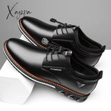 Xajzpa - Man Leather Shoes Spring Male Sneakers Casual Solid Shoe Business Sport Flat Round Toe