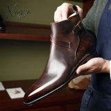 Xajzpa - Men Ankle Boots Brown Black Handmade Pu Leather Buckle Strap Shoes For With Free Shipping