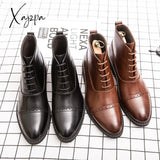 Xajzpa - Men Ankle Boots Comfortable Martin Western Boot High-Top Shoes Military Retro Pointed