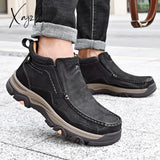 Xajzpa - Men Boots Genuine Leather Rubber Ankle Outdoor Hiking Shoes Climbing 2023 New