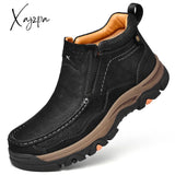 Xajzpa - Men Boots Genuine Leather Rubber Ankle Outdoor Hiking Shoes Climbing 2023 New