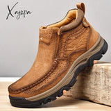 Xajzpa - Men Boots Genuine Leather Rubber Ankle Outdoor Hiking Shoes Climbing 2023 New Brown / 6.5