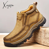 Xajzpa - Men Boots Genuine Leather Rubber Ankle Outdoor Hiking Shoes Climbing 2023 New Khaki / 6.5