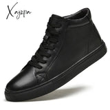 Xajzpa - Men Boots Genuine Leather Warm Fur&Plush Snow Outdoor Ankle Winter Shoes No Fur Black / 6.5