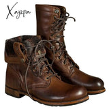 Xajzpa Men Boots Leather Plus Size Knight Boots Man Lace Up Ankle Brithsh Motorcycle For Zapatos De