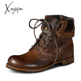 Xajzpa Men Boots Leather Plus Size Knight Boots Man Lace Up Ankle Brithsh Motorcycle For Zapatos De