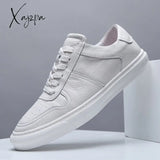 Xajzpa - Men Casual Shoes Luxury Brand Fashion Black White Sneakers 100% Cow Leather Breathable