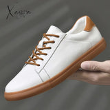 Xajzpa - Men Casual Shoes Luxury Brand Fashion Black White Sneakers 100% Cow Leather Breathable