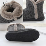 Xajzpa - Men Casual Winter Home Slippers Mens Warm Cotton Faux Fur Indoor Flat Shoes Male