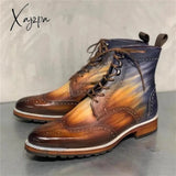 Xajzpa - Men Fashion Brogue Ankle Boots Classic Retro Casual Street Daily Round Toe Carved Lace Up