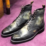 Xajzpa - Men Fashion Brogue Ankle Boots Classic Retro Casual Street Daily Round Toe Carved Lace Up
