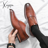 Xajzpa - Men Fashion Oxford Shoes Party Wedding Shoes Classic Business Formal Pointed Leather Shoes Man Boss Social Office Shoes