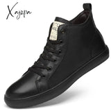 Xajzpa - Men Genuine Leather Shoes Simple Flats Black / 6