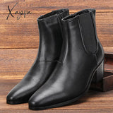 Xajzpa - Men High Heels Boots Brand Leather ankle boots Comfortable Party/Wedding Boots For Men