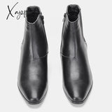 Xajzpa - Men High Heels Boots Brand Leather Ankle Boots Comfortable Party/Wedding For