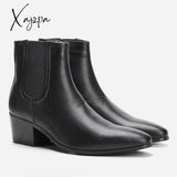 Xajzpa - Men High Heels Boots Brand Leather Ankle Boots Comfortable Party/Wedding For