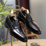 Xajzpa - Men Loafers Leather Square Toe Low Heel Mask Slip On Classic Fashion Wedding Business