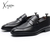 Xajzpa - Men Loafers Leather Square Toe Low Heel Mask Slip On Classic Fashion Wedding Business