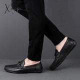 Xajzpa - Men Loafers Real Leather Shoes Fashion Boat Brand Casual Male Flat New Big Size 45 C4