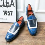Xajzpa - Men Loafers Shoes Beige Blue Monk Pu Leather Party Handmade Designer Free Shipping Zapatos