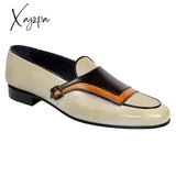 Xajzpa - Men Loafers Shoes Beige Blue Monk Pu Leather Party Handmade Designer Free Shipping Zapatos