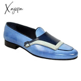 Xajzpa - Men Loafers Shoes Beige Blue Monk Pu Leather Party Handmade Designer Free Shipping Zapatos