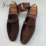 Xajzpa - Men Loafers Shoes Faux Suede Leather Low Heel Casual Vintage Slip-On Fashion Classic Male