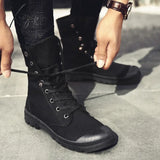 Xajzpa - Men Military Boots Outdoor Fashion Canvas High Top Shoes Casual Ankle Black Chelsea