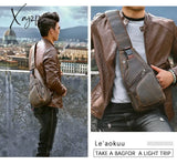 Xajzpa - Men Original Crazy Horse Leather Casual Triangle Crossbody Chest Sling Bag Design Travel