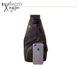 Xajzpa - Men Original Crazy Horse Leather Casual Triangle Crossbody Chest Sling Bag Design Travel