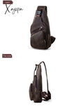 Xajzpa - Men Original Crazy Horse Leather Casual Triangle Crossbody Chest Sling Bag Design Travel