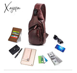 Xajzpa - Men Original Crazy Horse Leather Casual Triangle Crossbody Chest Sling Bag Design Travel