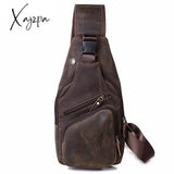 Xajzpa - Men Original Crazy Horse Leather Casual Triangle Crossbody Chest Sling Bag Design Travel